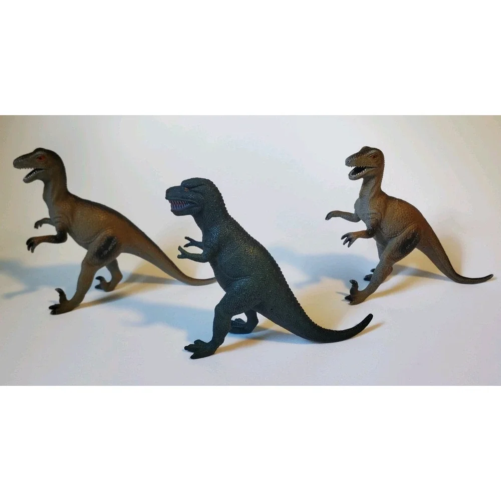 Vtg Imperial Dinosaur Toy Lot Tyrannosaurus/T-Rex & 2 Deinonychus Raptors 80/90s